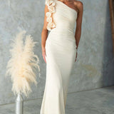 One-Shoulder Ruffle Maxi Dress with Cut-Out Waist