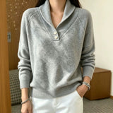 Shawl Collar Knit Sweater with Button Front and Long Sleeves