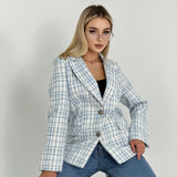 Tailored Plaid Blazer with Button-Front and Notched Lapel