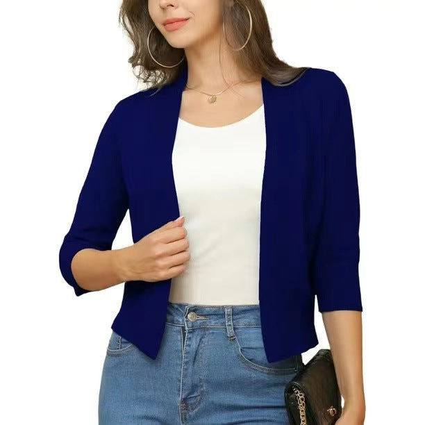 Cropped Open-Front Cardigan with Long Sleeves