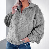 Sherpa Fleece Half-Zip Pullover with Balloon Sleeve