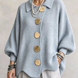 Oversized Button-Front Cardigan with Collar and Balloon Sleeves