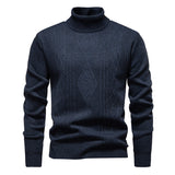 Turtleneck Sweater with Geometric Knit Pattern and Ribbed Trim