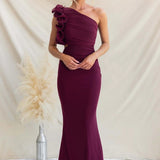 One-Shoulder Ruffle Maxi Dress with Cut-Out Waist
