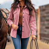 Corduroy Button-Front Shirt Jacket with Chest Pockets