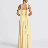 Wedding Guest One-Shoulder Draped Maxi Dress with Leg Slit