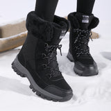Women's Winter Boots with Faux Fur Look Cuffs and Lace Up Front in Mid Calf Snow Boot Style