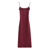 Satin Slip Midi Dress with Cowl Neck and Spaghetti Straps