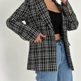 Tailored Plaid Blazer with Button-Front and Notched Lapel