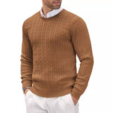 Textured Cable Knit Sweater with Round Neck