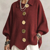 Oversized Button-Front Cardigan with Collar and Balloon Sleeves