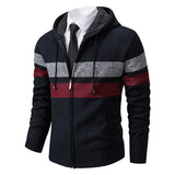 Zip-Front Knit Hoodie with Contrast Stripe and Drawstring