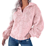Sherpa Fleece Half-Zip Pullover with Balloon Sleeve