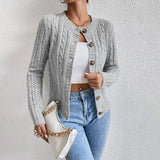 Cable Knit Button-Front Cardigan with Round Neck