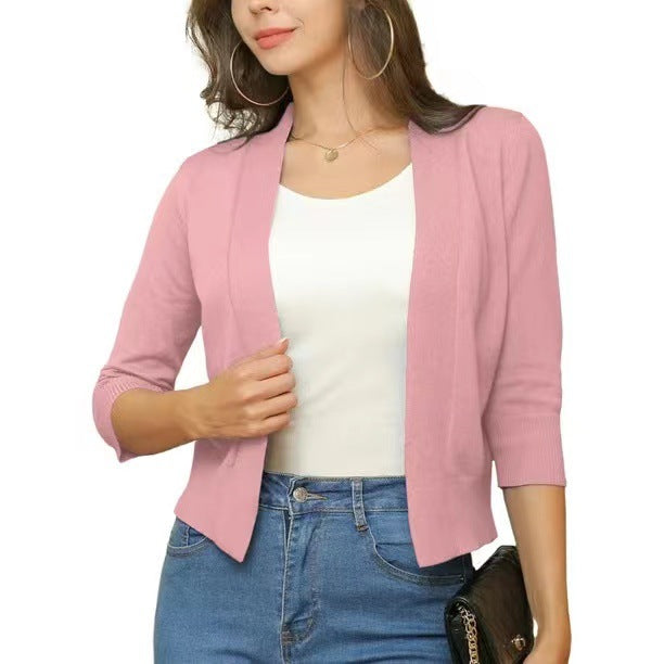 Cropped Open-Front Cardigan with Long Sleeves