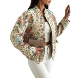 Floral Jacquard Bomber Jacket with Button-Front and Stand Collar