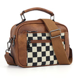 Checkerboard Crossbody Bag with Top Handle and Zip Pockets
