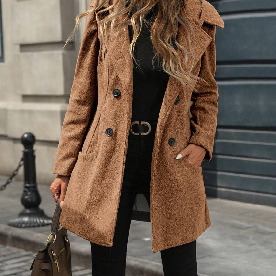Tailored Double-Breasted Coat with Notched Lapel
