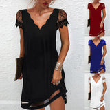 Lace Sleeve Shift Mini Dress with V-Neck