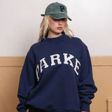 Oversized Varsity Graphic Sweatshirt with Mock Neck