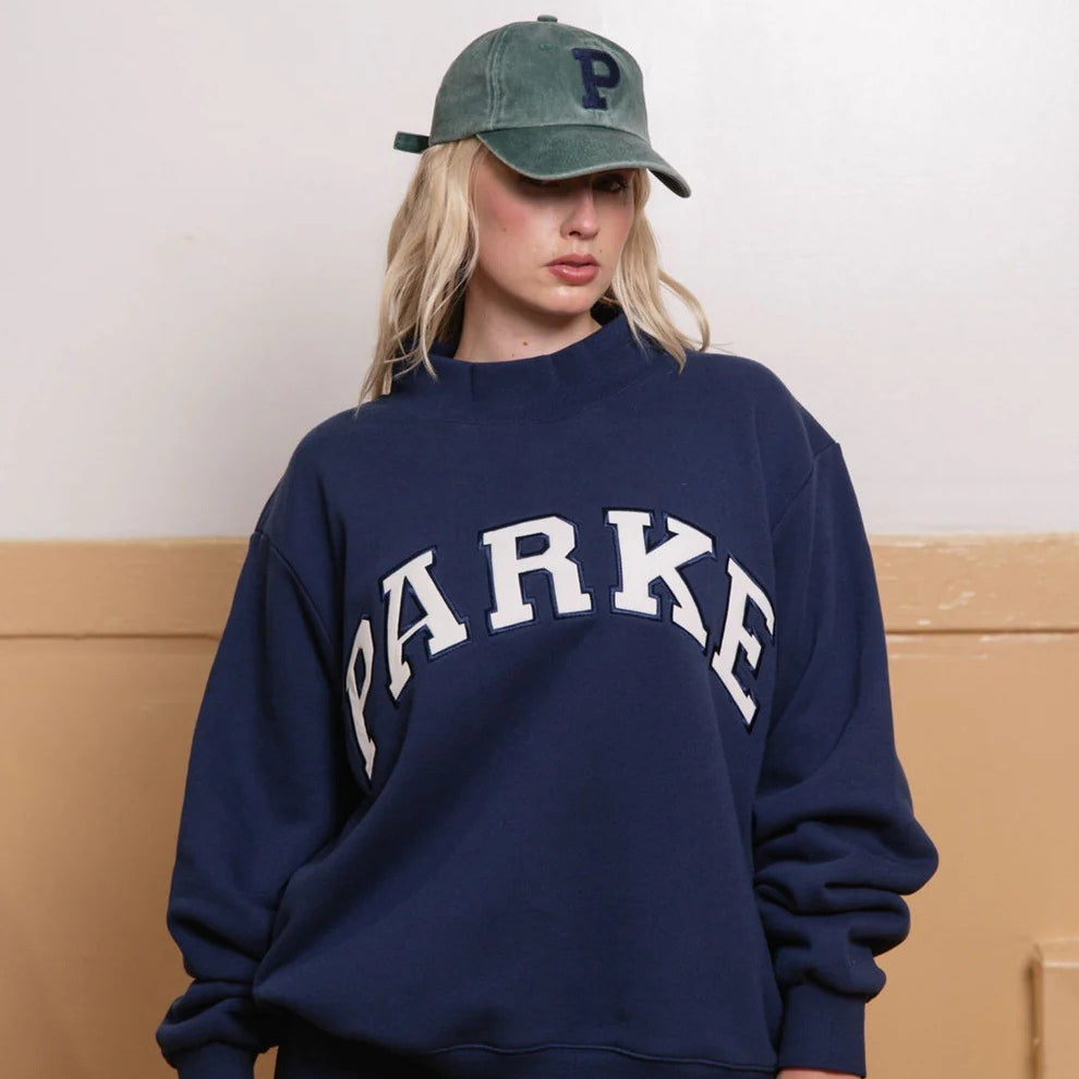 Oversized Varsity Graphic Sweatshirt with Mock Neck