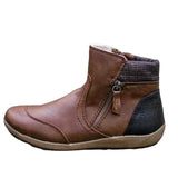 Flat Ankle Boots with Side Zip and Plaid Trim