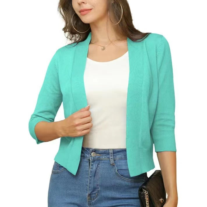 Cropped Open-Front Cardigan with Long Sleeves