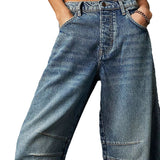 Women's Wide Leg Jeans with High Waist Barrel Leg Design and Cropped Length