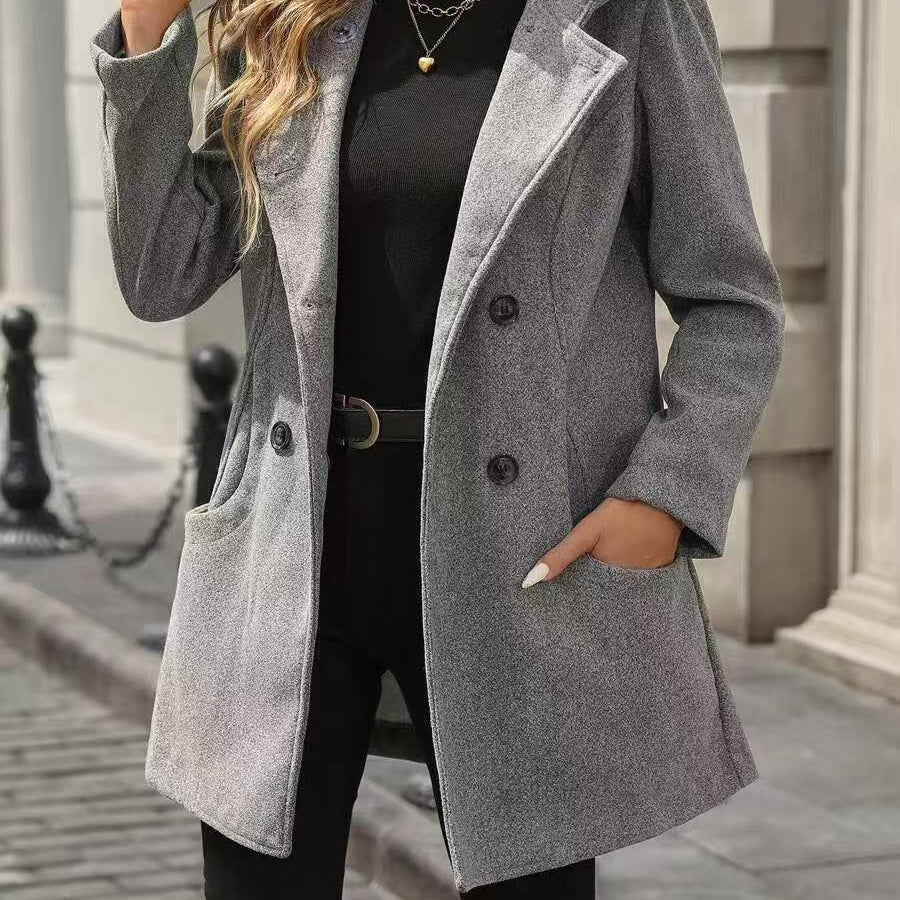 Tailored Double-Breasted Coat with Notched Lapel