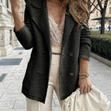 Double-Breasted Knit Blazer with Notched Lapel and Patch Pockets