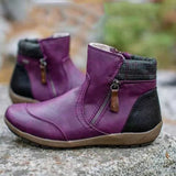 Flat Ankle Boots with Side Zip and Plaid Trim