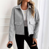 Cropped Zip-Front Jacket with Point Collar and Flap Pockets
