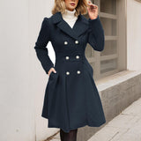 Tailored Double-Breasted A-Line Coat with Button-Front
