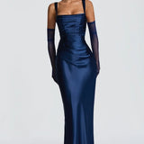 Satin Mermaid Maxi Dress with Square Neck and Wide Straps