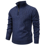 Quarter-Zip Cable Knit Sweater with Stand Collar and Ribbed Trim