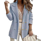 Double-Breasted Knit Blazer with Notched Lapel and Patch Pockets