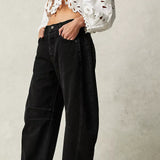 Women's Wide Leg Jeans with High Waist Barrel Leg Design and Cropped Length