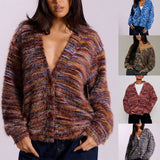 Textured Knit Cardigan with V-Neck and Button-Front