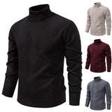 Turtleneck Sweater with Geometric Knit Pattern and Ribbed Trim