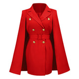 Belted Double-Breasted Cape Mini Dress with Notched Lapel