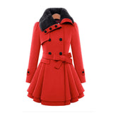 Belted Double-Breasted Coat with Faux Fur Collar