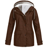 Women's Winter Jacket with Fleece Look Lining and Drawstring Hood with Front Zipper and Snap Buttons
