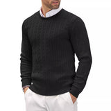 Textured Cable Knit Sweater with Round Neck