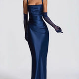 Satin Mermaid Maxi Dress with Square Neck and Wide Straps