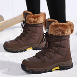 Women's Winter Boots with Faux Fur Look Cuffs and Lace Up Front in Mid Calf Snow Boot Style