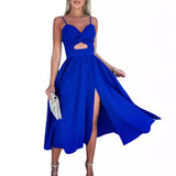 Cutout A-Line Midi Dress with Twist Front and Thigh Slit