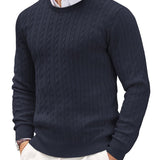 Textured Cable Knit Sweater with Round Neck