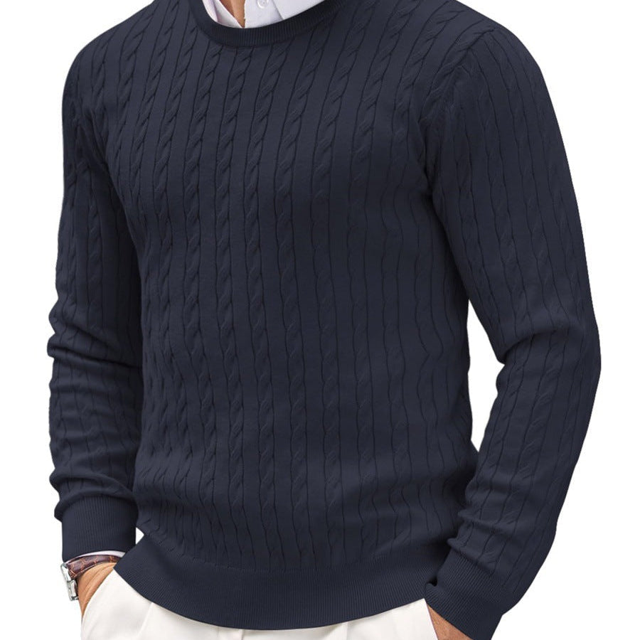 Textured Cable Knit Sweater with Round Neck