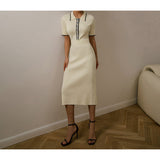 Ribbed Knit Polo Midi Dress with Contrast Trim
