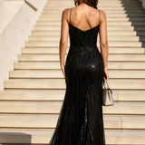 Mermaid Sequin Maxi Dress with Sweetheart Neck and Thigh Slit